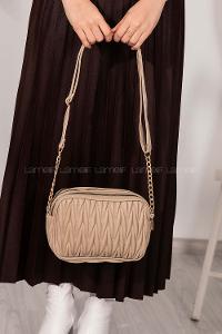 Lamelif Kadın Çok Bölmeli Kapitone Çapraz Çanta Vizonrengi