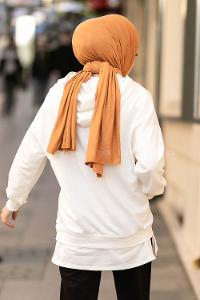 Modalamelif Kapüşonlu London Baskılı Kanguru Cepli Sweat Beyaz