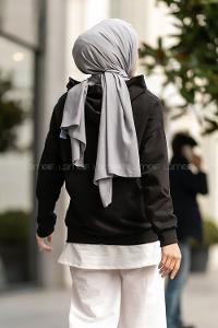 Modalamelif Kapüşonlu London Baskılı Kanguru Cepli Sweat Siyah