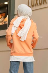 Modalamelif Kapüşonlu London Baskılı Kanguru Cepli Sweat Somon