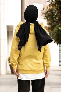 Modalamelif Kapüşonlu London Baskılı Kanguru Cepli Sweat Yağ Yeşili