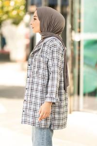 Modalamelif Kapüşonlu Tek Cep Detaylı Oduncu Ekose Pötikare Açık Mavi