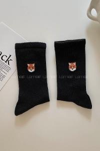 Modalamelif Koca Tilki Nakış İşlemeli Tenis Çorap Siyah