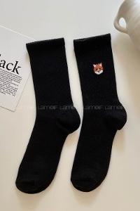 Modalamelif Koca Tilki Nakış İşlemeli Tenis Çorap Siyah