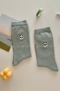 Modalamelif Panda Nakış İşlemeli Soket Çorap Gri