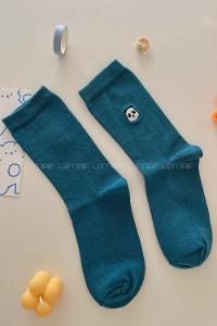 Modalamelif Panda Nakış İşlemeli Soket Çorap İndigo