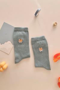 Modalamelif Tilki Nakış İşlemeli Soket Çorap Bebe Mavi