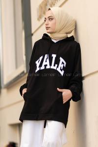 Modalamelif Yale Yazı Baskılı Kapüşon Detaylı Kanguru Cepli Sweat Siyah
