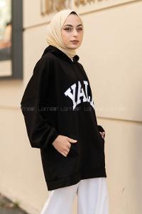 Modalamelif Yale Yazı Baskılı Kapüşon Detaylı Kanguru Cepli Sweat Siyah