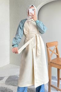 Modalamelif Beli Kuşak Bağlamalı Kol Garnili Trenç Taşrengi