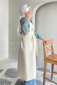 Modalamelif Beli Kuşak Bağlamalı Kol Garnili Trenç Taşrengi