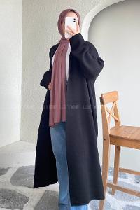 Modalamelif Düz Renk Triko Yırtmaçlı Hırka Siyah