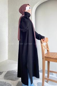 Modalamelif Düz Renk Triko Yırtmaçlı Hırka Siyah