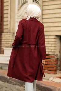 Modalamelif Çift Cep Detaylı Kuşak Bağlamalı Kaşe Kaban Bordo