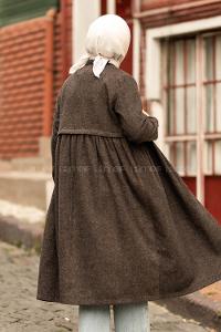 Modalamelif Hakim Yaka Robalı Önü Boydan Düğmeli Tunik Koyu Kahverengi