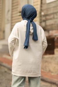 Modalamelif Kapüşon Detaylı Kanguru Cepli Arma Nakışlı Sweat Beyaz