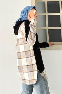 Modalamelif Kapüşonlu Sırt Ekose Etek Ucu Garnili Sweat Siyah