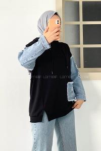 Modalamelif Kol Kot Garnili Sweatshirt Siyah