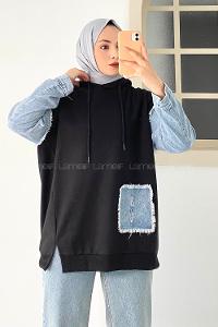 Modalamelif Kol Kot Garnili Sweatshirt Siyah