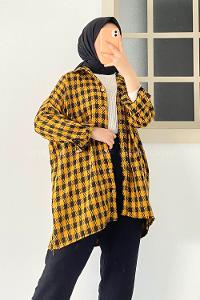 Modalamelif Tek Cepli Ekose Desenli Gömlek Hardal Sarısı
