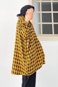 Modalamelif Tek Cepli Ekose Desenli Gömlek Hardal Sarısı