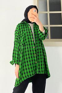 Modalamelif  Tek Cepli Ekose Desenli Gömlek Yeşil