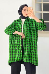 Modalamelif  Tek Cepli Ekose Desenli Gömlek Yeşil