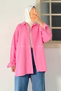 Modalamelif Önü ÇıtÇıt Düğmeli  Gömlek Pembe