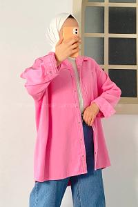 Modalamelif Önü ÇıtÇıt Düğmeli  Gömlek Pembe