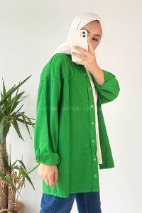 Modalamelif Önü ÇıtÇıt Düğmeli  Gömlek Yeşil