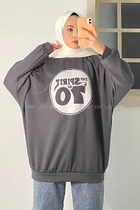 Modalamelif Yazı Baskılı Bisiklet Yaka Salaş Sweat Antrasit