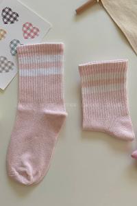 Modalamelif Beyaz Çizgili Pudra Soket Çorap