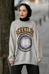 Modalamelif Bisiklet Yaka Berkeley Yazı Baskılı Sweat Gri