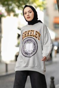 Modalamelif Bisiklet Yaka Berkeley Yazı Baskılı Sweat Gri