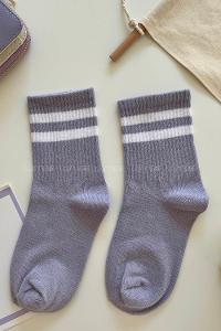 Modalamelif Eflatun Beyaz Çizgili Soket Çorap