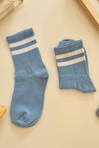 Modalamelif Gök Mavi Beyaz Çizgili Soket Çorap
