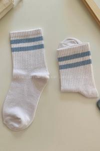 Modalamelif Gök Mavi Çizgili Beyaz Soket Çorap