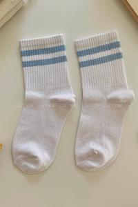 Modalamelif Gök Mavi Çizgili Beyaz Soket Çorap
