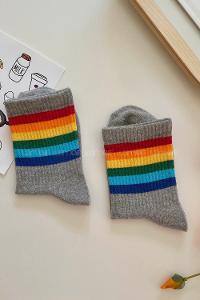 Modalamelif Gökkuşağı Çizgili Gri Soket Çorap