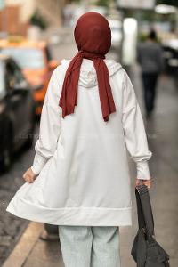 Modalamelif Cep Fermuar Detaylı Kapüşonlu Hırka Beyaz
