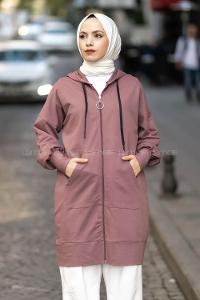 Modalamelif Kanguru Cep Fermuar Detaylı Kapüşonlu Hırka Eflatun