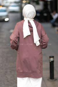 Modalamelif Kanguru Cep Fermuar Detaylı Kapüşonlu Hırka Eflatun