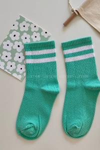 Modalamelif Mint Yeşili Beyaz Çizgili Soket Çorap