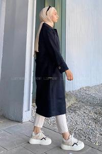 Modalamelif Önü Boydan Düğmeli Beli Kemerli Trenç Siyah