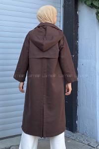 Modalamelif Önü Boydan Düğmeli Kapüşon Detaylı Trenç Acıkahve