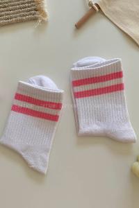 Modalamelif Pudra Çizgili Beyaz Soket Çorap