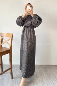 Modalamelif Beli Tünel Bağlamalı Yarım Düğmeli Çiçek Desenli Elbise Lacivert