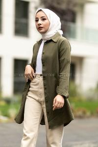 Modalamelif Boyfriend Boydan Düğmeli Gömlek Haki