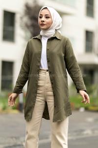 Modalamelif Boyfriend Boydan Düğmeli Gömlek Haki