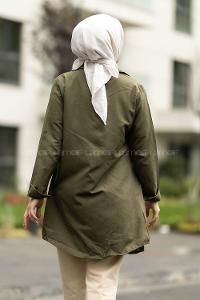 Modalamelif Boyfriend Boydan Düğmeli Gömlek Haki